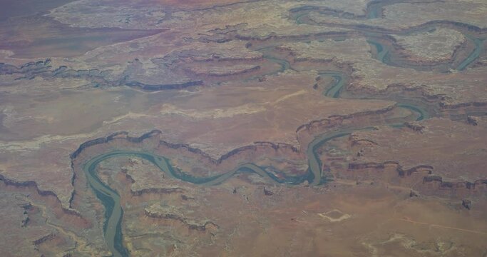 An aerial view of the Colorado River as seen from an airplane.  	