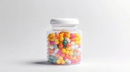 Jar of pills isolate. White plastic jar for medical pills, drugs. Generative Ai
