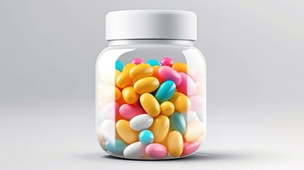 Jar of pills isolate. White plastic jar for medical pills, drugs. Generative Ai