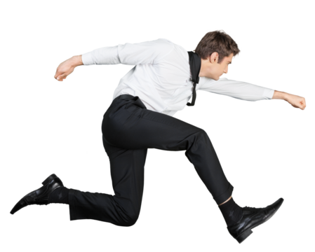 Businessman jumping isolated on white