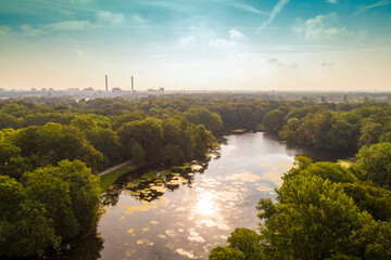Aerial view of lake at Treptower Park, Berlin, Germany