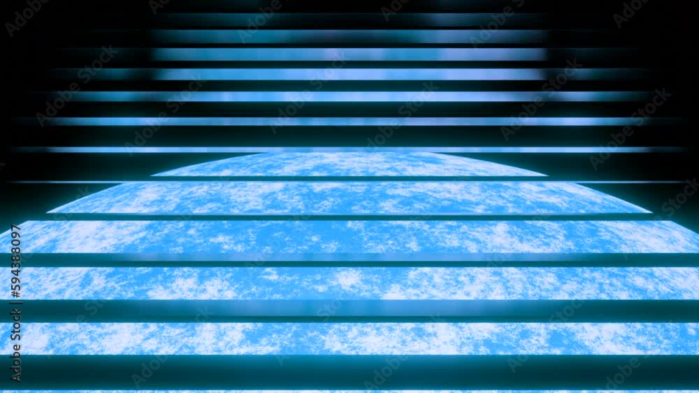 Poster sci fi abstract background with a big planet and moving rays above it in outer space. design. concep