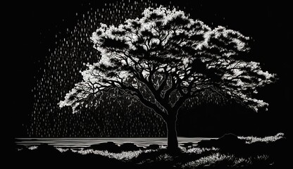 trees on a black and white background