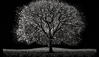 trees on a black and white background