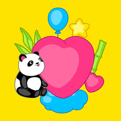 Background with cute kawaii little panda. Funny character and decorations in cartoon style.