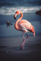Fototapeta na wymiar Pink Flamingo in the Water