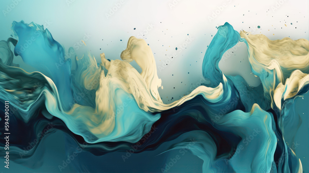 Poster abstract pageant blue color and gold fusion color paint with pastel anemone color background generat