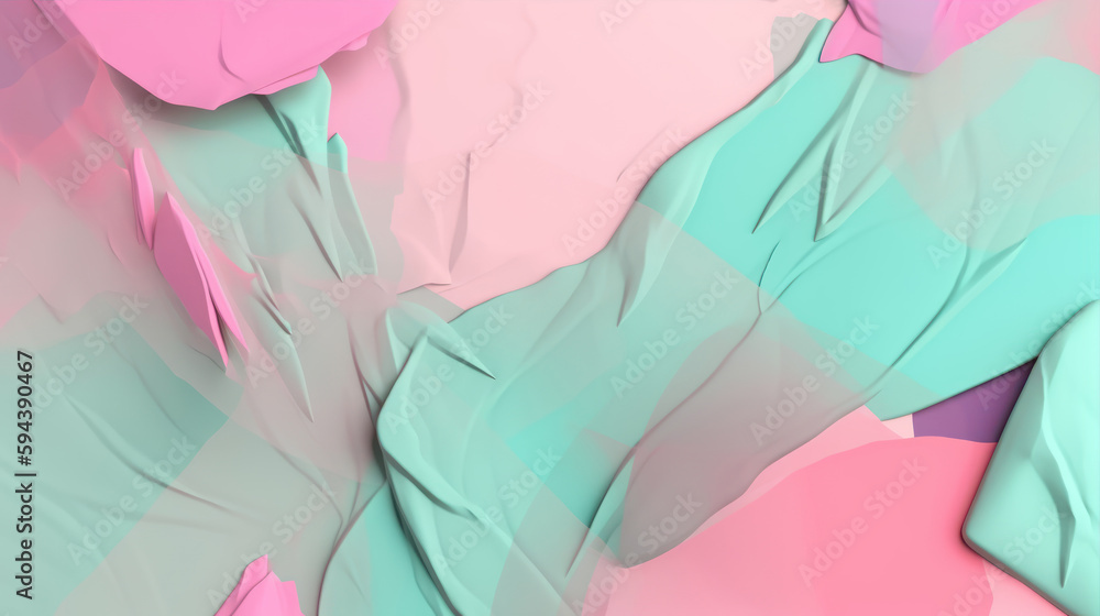 Poster Empty room with window and curtains, 3d rendering. Computer digital drawing. Abstract tiffany color and pink color paint generative ai