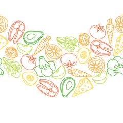 Seamless pattern with healthy eating and diet meal. Fruits, vegetables and proteins for proper nutrition.