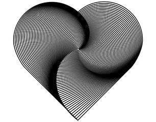 Heart love Monochrome horizontal background spiral optical art shaped tunnel. Rainbow romantic pattern in vector