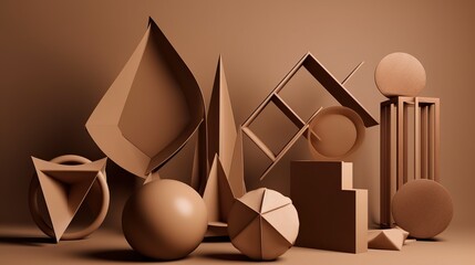 Simple brown aesthetic 3d abstract geometric figures