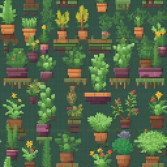 Pixel art plants and flowers