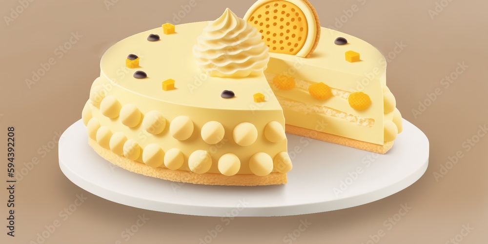Poster front view yummy creamy cake with biscuits generative ai