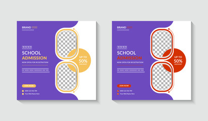 Back to school admission social media post or web banner template 