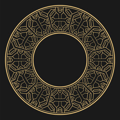 Circular decorative gold ornament.