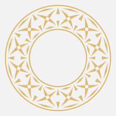 Circular decorative gold ornament.