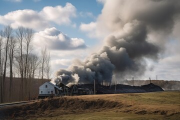Fototapeta na wymiar steam rising from coal mine, with clouds in the background, created with generative ai