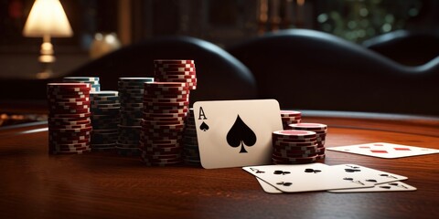 poker cards with chips on top of the casino table, generative ai