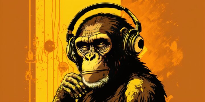 monkey with headphones, generative ai