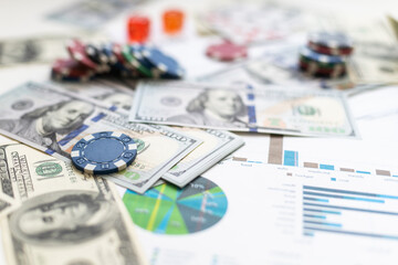 business, finance, playing cards and american dollars, bank form. Gambling concept