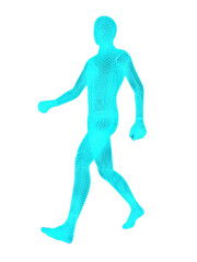 Neon silhouette of a man on a transparent background. PNG 3D render. Technology and artificial intelligence concept.
