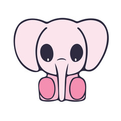 Fototapeta premium Cute kawaii pink elephant baby character illustration, vector die-cut sticker.
