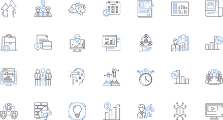 Operations optimization line icons collection. Efficiency, Streamlining, Productivity, Automation, Integration, Lean, Kaizen vector and linear illustration. Continuous Improvement,Real-time,Sync