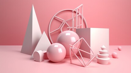 Simple pink aesthetic 3d abstract geometric figures