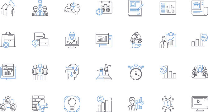 Operations optimization line icons collection. Efficiency, Streamlining, Productivity, Automation, Integration, Lean, Kaizen vector and linear illustration. Continuous Improvement,Real-time,Sync