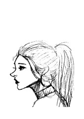 portrait of a girl, vector, simple sketch, drawing, IRL drawing, black and white.