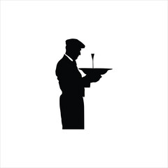 Serving a waiter of restaurant silhouette vector art