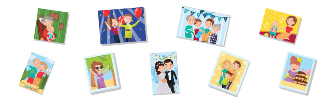 Family Portrait Picture and Photography Shot with Happy People Vector Set