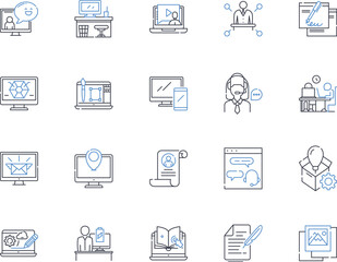 Productivity and efficiency line icons collection. Optimization, Workflow, Focus, Streamline, Prioritization, Time-management, Automation vector and linear illustration. Delegation,Multitasking
