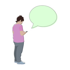 Mujer mirando el celular con globo de mensaje