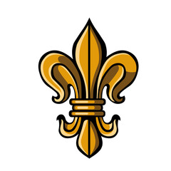 Heraldic sparkling golden lily. Symbol, sign, icon, silhouette, tattoo. Isolated vector illustration. 