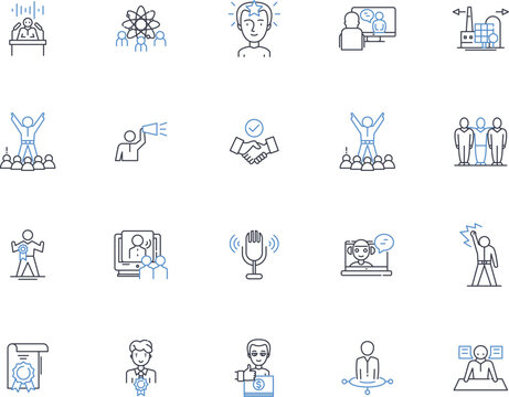 Sociopolitical realm line icons collection. Power, Equality, Authority, Democracy, Justice, Activism, Oppression vector and linear illustration. Revolution,Ideology,Privilege outline signs set