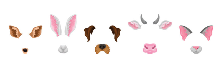 Animal Snouts and Ears for Selfie Application Vector Set © Happypictures