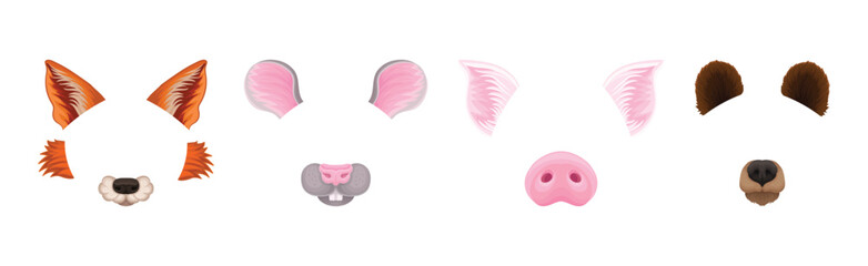 Animal Snouts and Ears for Selfie Application Vector Set