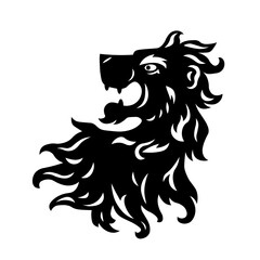 Heraldic lion head. Symbol, sign, line, icon, silhouette, tattoo. Isolated vector illustration.