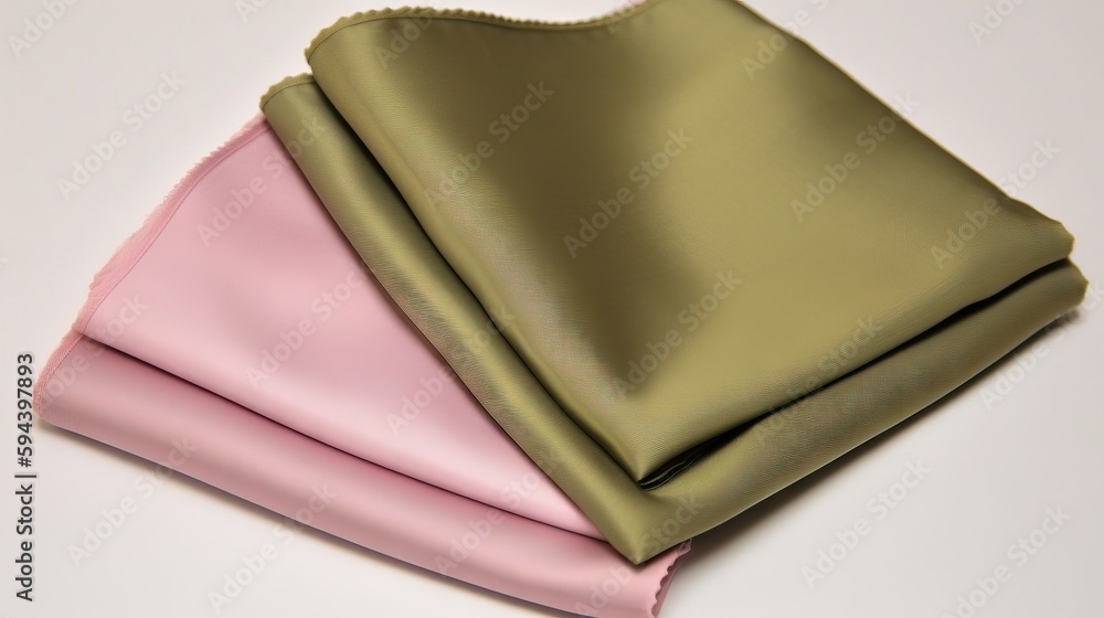 Aufkleber a close up of two folded sheets on a white surface with a pink and green one on top of the other sid