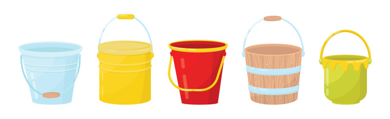 Different Buckets and Useful in Household Containers Vector Set