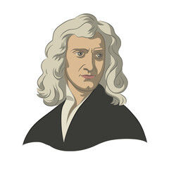 Portrait of Isaac Newton. Mathematician, Physicist, Astronomer, Alchemist, Theologian. Colorful, Line, Fill and Shadows. Isolated vector illustration.