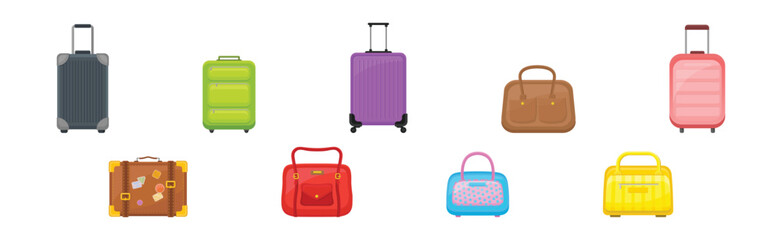 Baggage or Luggage Used for Traveling Vector Set