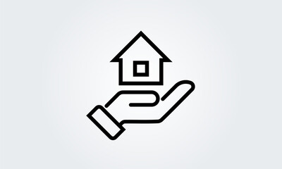 Fototapeta na wymiar Home Web icons. House, Hand symbol button, Simple line vector illustration