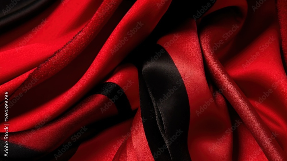 Poster a close up of a red and black fabric with a black stripe on it's side and a black stripe on the top 