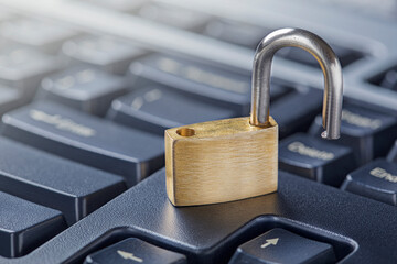 Padlock on computer keyboard. Network Security, data security and antivirus protection PC.