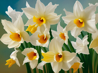 Naklejka na ściany i meble Narcisus flowers. AI generated illustration