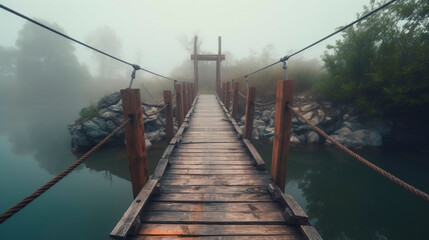 A wooden bridge over a body of water