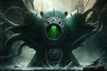 alien blaster, hidden in sewer system, is the only hope for city when alien invasion begins, created with generative ai