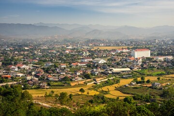 Fototapeta na wymiar Aerial shot of the City of Xiangkhouang in Laos